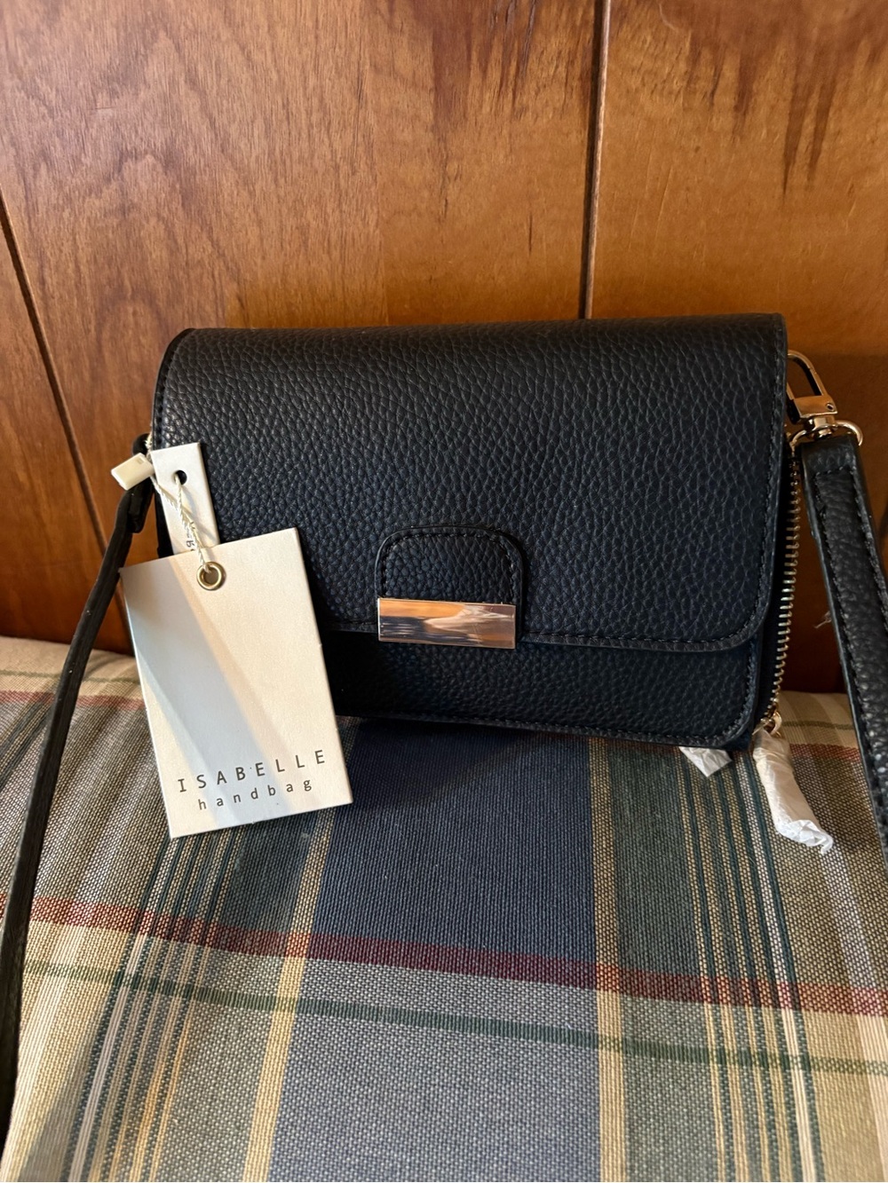 Isabelle Black Pebbled Leather Crossbody Bag